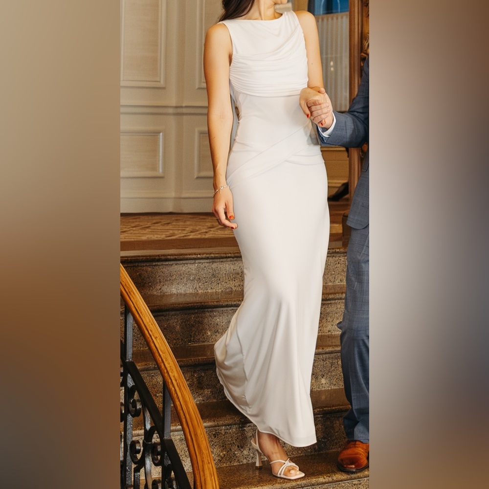 Meshki White dress with back and front draping